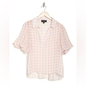 Pink and white puff sleeved top